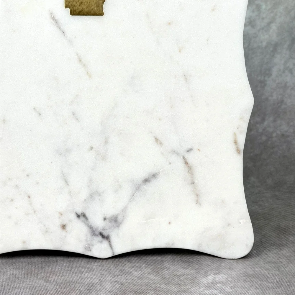 The Royal Standard White Marble Arkansas Brass Inlay Scalloped Cheese Board